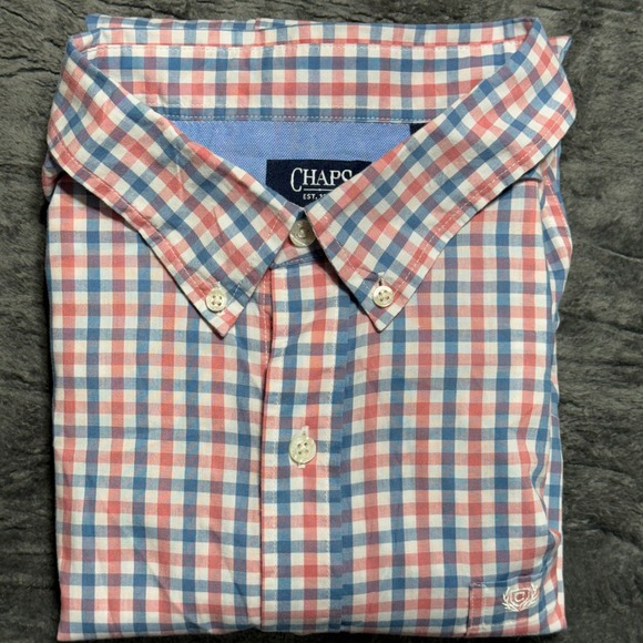 Chaps Other - Chaps Button Down Men‎ XXL Red White Blue Gingham Short Sleeve Shirt 1667638